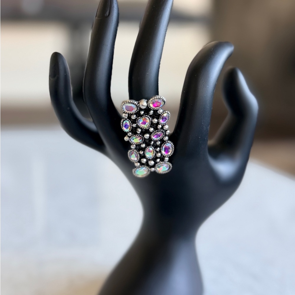 Multicolor Crystal Cluster Statement Ring Used